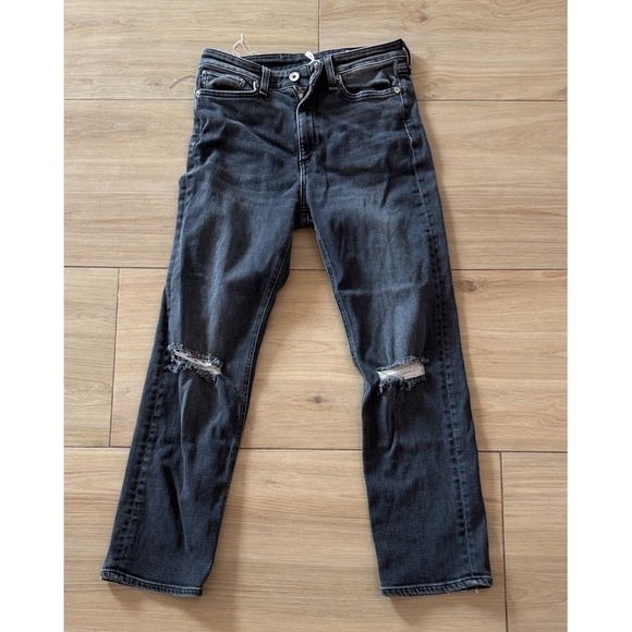 rag & bone Denim - Rag & Bone Nina High Rise Ankle Flare Jeans Distressed Black W2947C104 Size 27